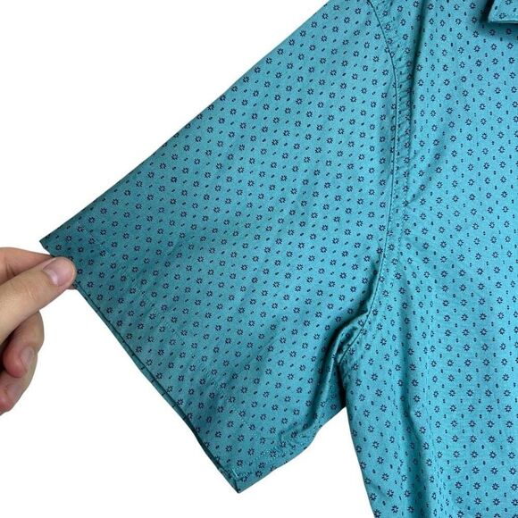 Level Ten Men’s XL Button-Up Shirt Teal Blue Geometric Print 100% Cotton Casual - Picture 5 of 13